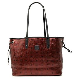 Borsa a spalla reversibile MCM Visetos Logogram Tote Nero Rosso Multicolore