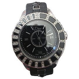 Relógio Dior Chrystal em aço e diamantes Preto Hardware prateado