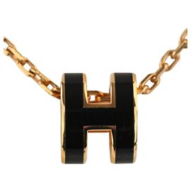Hermès Collier pendentif HERMES Mini Pop H Noir Doré