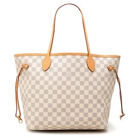 Borsa Tote Louis Vuitton Damier Azur Neverfull MM Bianco