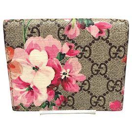 Cartera bi-fold Gucci GG Blooms Castaño Rosa