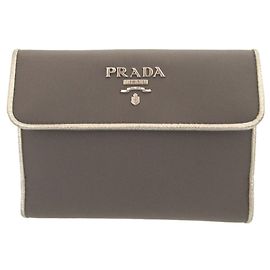 Carteira de fecho duplo Prada em couro Saffiano e Tessuto Marrom Prata