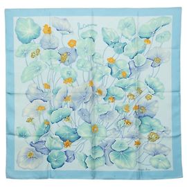 Hermès Lenço Hermes Carre 90 Les Capucines Golden Lotus Multicor Azul claro