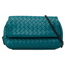 Bolsa de Ombro Bottega Veneta Intrecciato com Corrente Azul