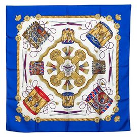 Hermès Hermes Carre 90 LES TAMBOURS Schal Blau Mehrfarben