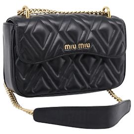 Bolso de hombro con cadena Miu Miu Cuero Negro Oro Auth 207621SAM Negro Dorado