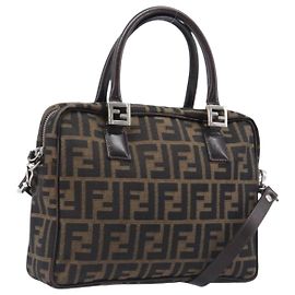 FENDI Zucca Canvas Handtasche 2way Schwarz Braun Auth 206742V Braun Schwarz