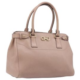 Bolsa Salvatore Ferragamo Gancini em couro bege e dourado autêntica bs37485 Bege Dourado