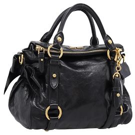 Miu Miu Hand Bag Leather 2way Black Gold Tone Auth 167724SAM Black Other