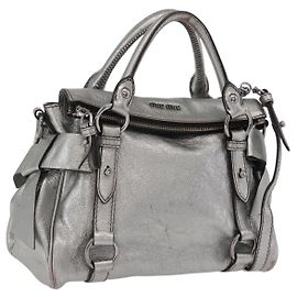 Bolso de Mano Miu Miu de Cuero 2way Silver Auth 167772M Plata