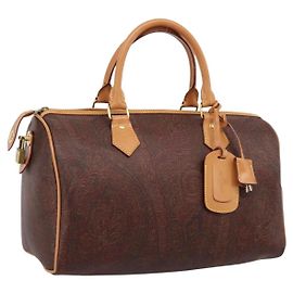 Sac à main ETRO Paisley PVC Cuir Marron Or Auth 205356A Marron Doré