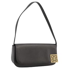 GIVENCHY Shoulder Bag Leather Black Gold Auth 205350A Black Golden