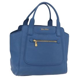 Miu Miu Tote Bag Leather Blue Gold Auth 206248A Blue Golden