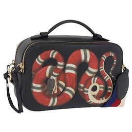 Borsa a tracolla GUCCI Snake in pelle nera e oro 453565 Auth ka6449V Nero Altro
