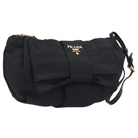 PRADA Nylon Pochette Schwarz Gold Auth 205459V Schwarz Golden