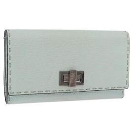 FENDI Celeria Langbeutel aus Leder Grün Silber Auth BA16079A Silber Grün