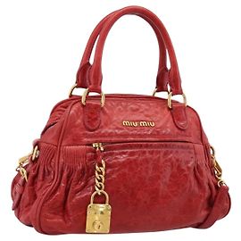 Bolsa de mão Miu Miu em couro 2way vermelha e dourada autêntica 205034V Vermelho Dourado