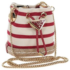 Bolso de hombro con cadena PRADA Canvas Red Gold Auth LN218M Roja Dorado