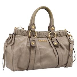 Miu Miu Hand Bag Leather 2way Beige Gold Auth 167714M Beige Golden