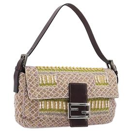 Borsa a tracolla FENDI Mamma Baguette perline Pink Silver Auth 204490SM Argento Rosa