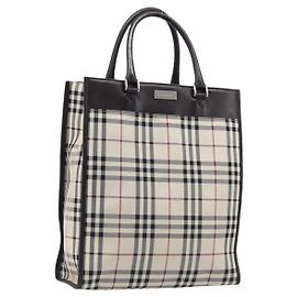 Bolsa de mão BURBERRY Nova Check Canvas Beige Silver Auth 206837A Prata Bege