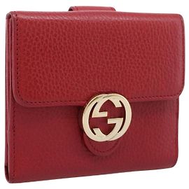 GUCCI Interlocking Bifold Wallet Leather Red Gold Beige 615525 Auth 205205V Red Golden