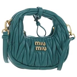 Miu Miu Matelasse Wonder Mini Shoulder Pouch Leather 2way Green Auth 206358SAM Dourado Verde