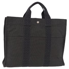 Hermès Bolso de mano HERMES Her Line MM Canvas Gris Plata Auth 206892A Castaño Plata