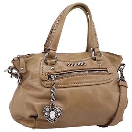 Bolsa de Mão Miu Miu em Couro 2way Marrom Prata Auth 207616V Marrom Prata