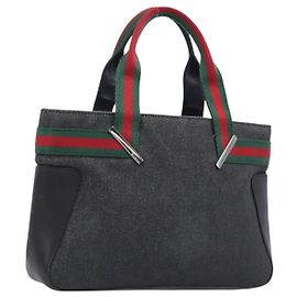 Borsa a mano GUCCI Web Sherry Line Canvas Black Silver 73984 Auth 205458V Nero Argento