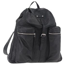 Mochila BALENCIAGA Couro Preto Prata 326404 Auth 204900A Preto Prata