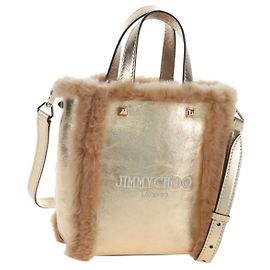 Sac Tote Jimmy Choo Cuir Fourrure 2way Or Auth 206610V Doré