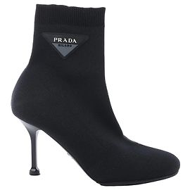 Botas SOCK BOOTS em couro e tecido com logótipo Triangle Prada em Preto, Tamanho EU 38 Preto