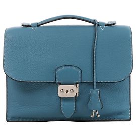 Hermès Sac à Dépêches 27 Taurillon Clemence Handbag in Blue Jean L: 2008 Bleu