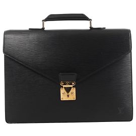 Louis Vuitton Serviette Ambassadeur Epi Leather Briefcase Handbag in Black Black