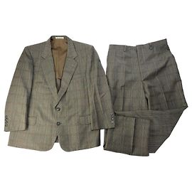 Vintage Givenchy Men's Wool Suit Set Plaid Late 1980s M Grey