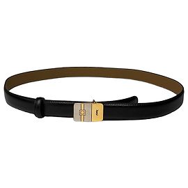 Vintage Yves Saint Laurent Pebbled Leather Belt Black Gold Black