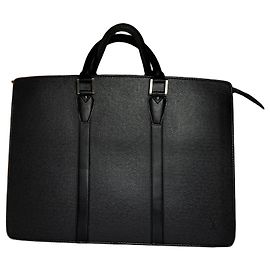 Pasta Estruturada Vintage Louis Vuitton em Couro Taiga Preta Preto