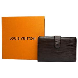 Cartera Bifold Vintage Louis Vuitton de Cuero Epi Marrón Oscuro Plata Castaño