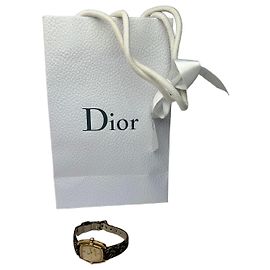 Vintage Dior Oblique Canvas Strap Watch c. Late 1970s Gold Brown Golden
