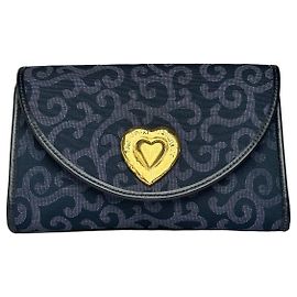 Vintage Yves Saint Laurent Textured Fabric Flap Wallet Navy Gold Navy blue