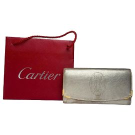 Vintage Cartier Metallic Leather Bifold Wallet Late 1990s Silver Gold Metallic