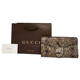 Portefeuille bifold Vintage Gucci effet python c. 2000s Tan Black Camel