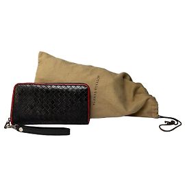 Vintage Bottega Veneta Intrecciato Leather Bifold Wallet Black Red Black