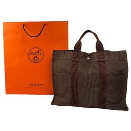 Borsa Tote Vintage Hermès Herline Canvas Fine anni 1990 Brown Marrone