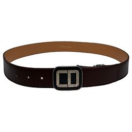 Vintage Dior Leather Belt CD Buckle Late 1990s Dark Brown Beige