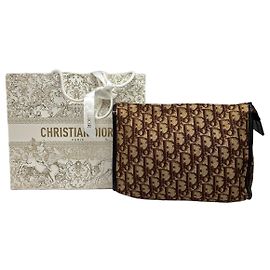 Vintage Dior Oblique Jacquard Flat Pouch Late 1970s Brown Beige Brown