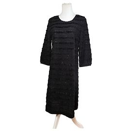 Courreges Vintage Courrèges Textured Stripe Midi Dress Black M Black