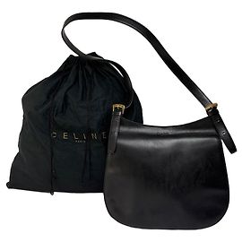 Céline Borsa a tracolla con patta Vintage Celine c. 1995 Black Gold Nero