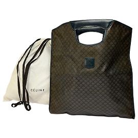 Céline Saco Tote Vintage Celine Macadam Canvas Final de 1980s–1990s Brown Black Marrom